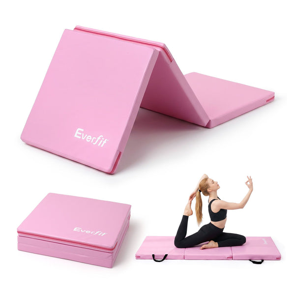 Everfit 180x60cm Gymnastics Mats Folding Exercise Floor Mat Portable 3 Fold Tumbling Mat Pink Everfit