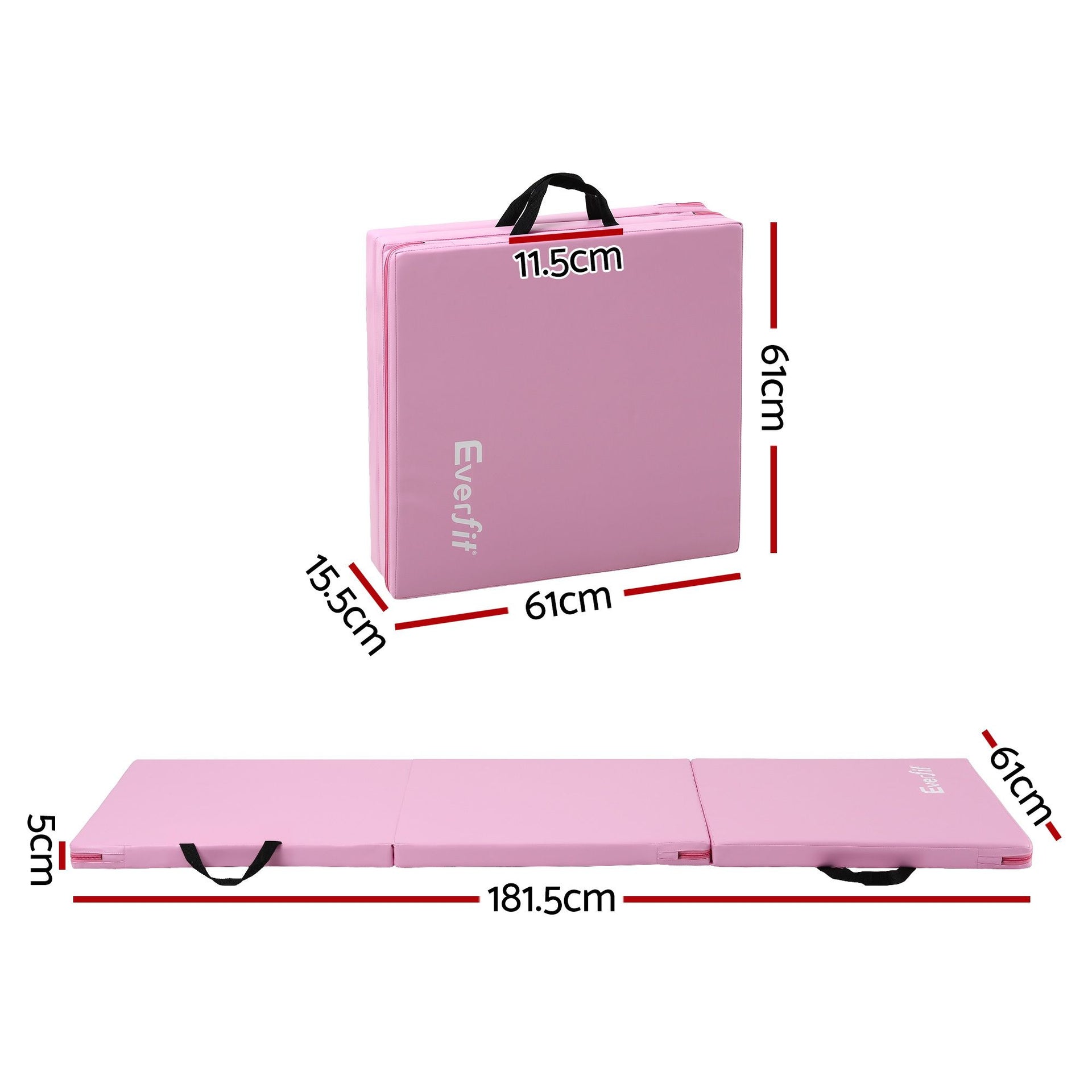 Everfit 180x60cm Gymnastics Mats Folding Exercise Floor Mat Portable 3 Fold Tumbling Mat Pink Everfit