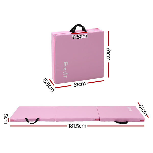 Everfit 180x60cm Gymnastics Mats Folding Exercise Floor Mat Portable 3 Fold Tumbling Mat Pink Everfit