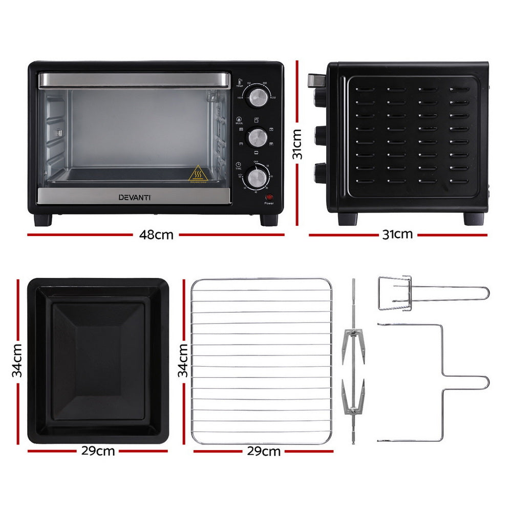 Devanti 30L Convection Oven Electric Fryer Ovens 1600W Awezingly