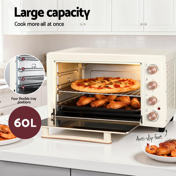 Devanti 60L Convection Oven Electric Fryer Ovens 2000W Cream Awezingly