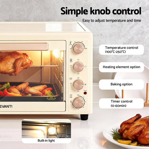 Devanti 60L Convection Oven Electric Fryer Ovens 2000W Cream Awezingly