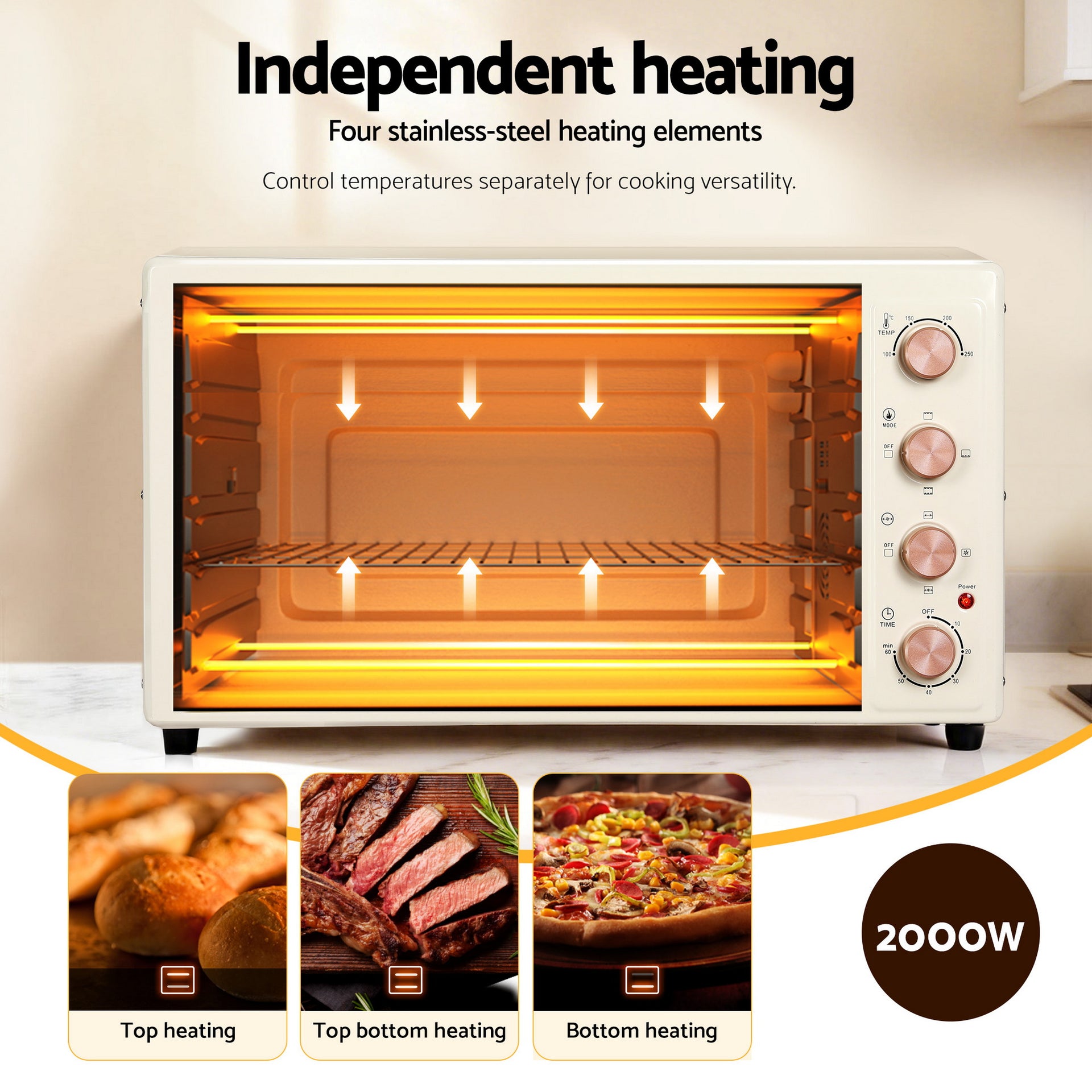 Devanti 60L Convection Oven Electric Fryer Ovens 2000W Cream Awezingly