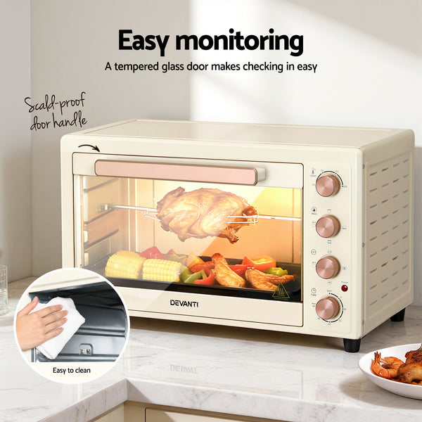 Devanti 60L Convection Oven Electric Fryer Ovens 2000W Cream Awezingly