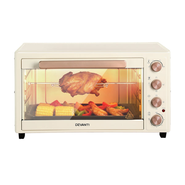 Devanti 60L Convection Oven Electric Fryer Ovens 2000W Cream Awezingly