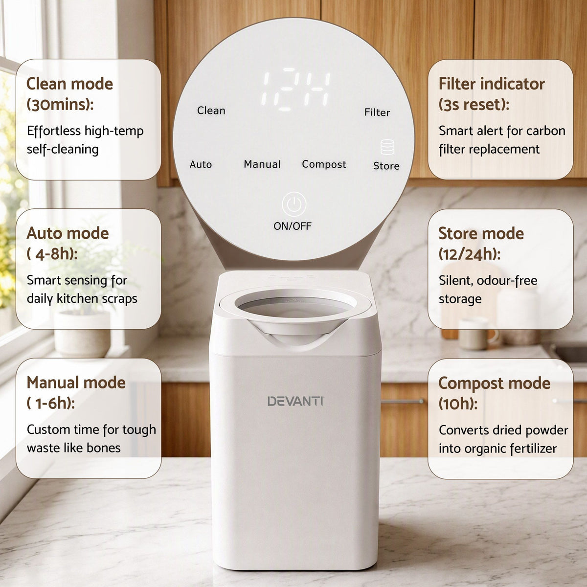 Devanti 4.5L Electric Composter Smart Compost Bin Kitchen Food Waste Recycler Awezingly