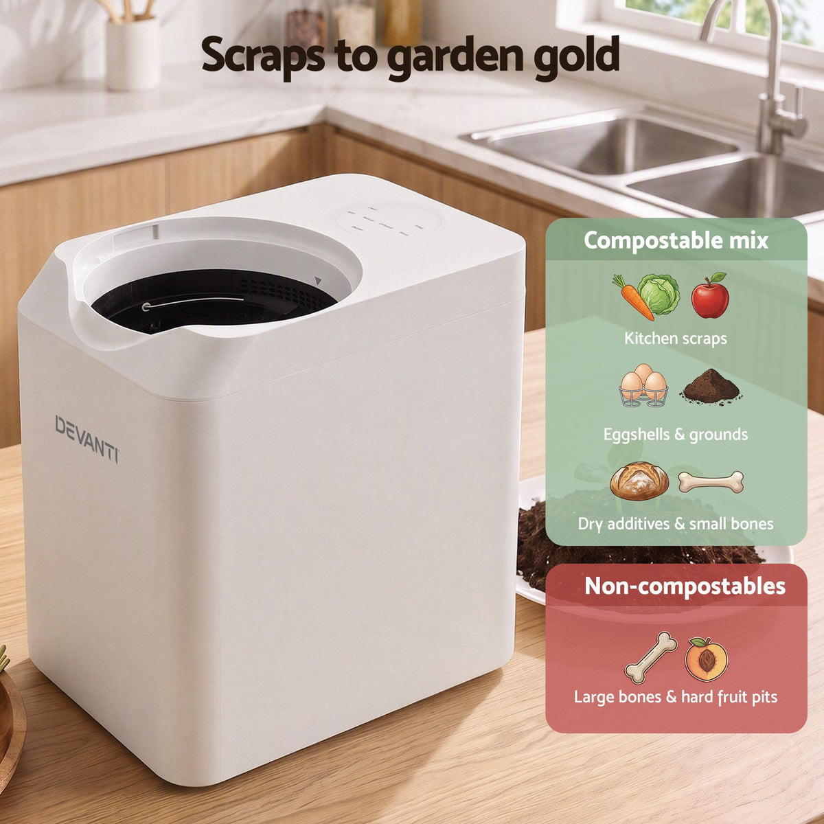 Devanti 4.5L Electric Composter Smart Compost Bin Kitchen Food Waste Recycler Awezingly