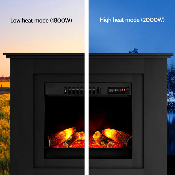 Devanti 2000W Electric Fireplace Mantle Portable Fire Log Wood Heater 3D Flame Effect Black Devanti