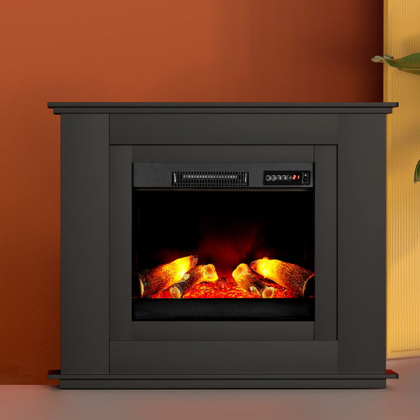 Devanti 2000W Electric Fireplace Mantle Portable Fire Log Wood Heater 3D Flame Effect Black Devanti