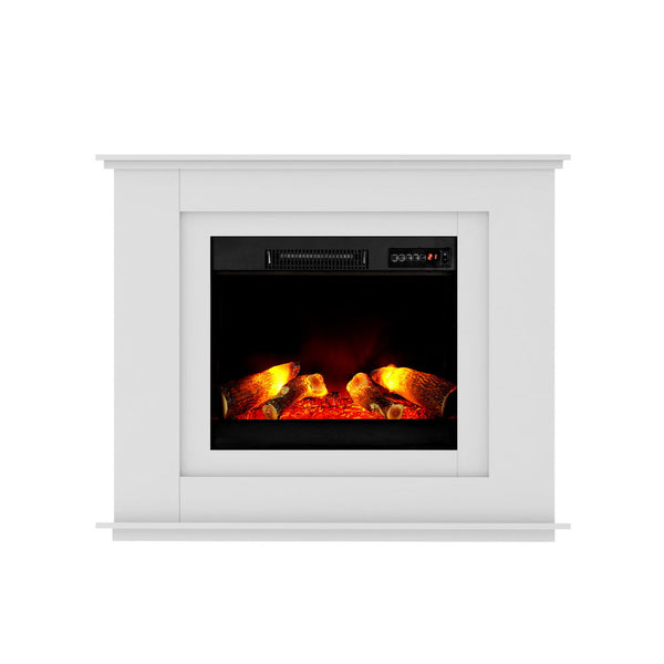 Devanti 2000W Electric Fireplace Mantle Portable Fire Log Wood Heater 3D Flame Effect White Devanti