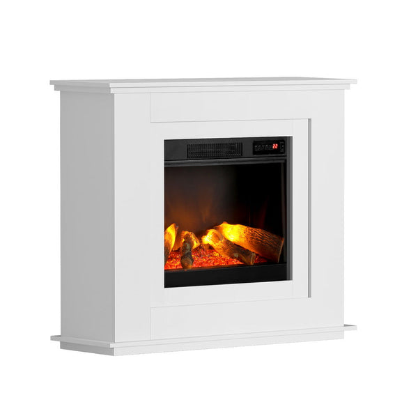 Devanti 2000W Electric Fireplace Mantle Portable Fire Log Wood Heater 3D Flame Effect White Devanti