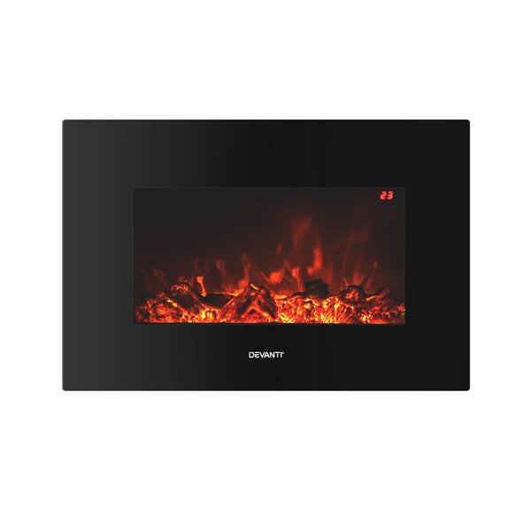 Devanti Electric Fireplace Fire Heater 2000W Black Devanti