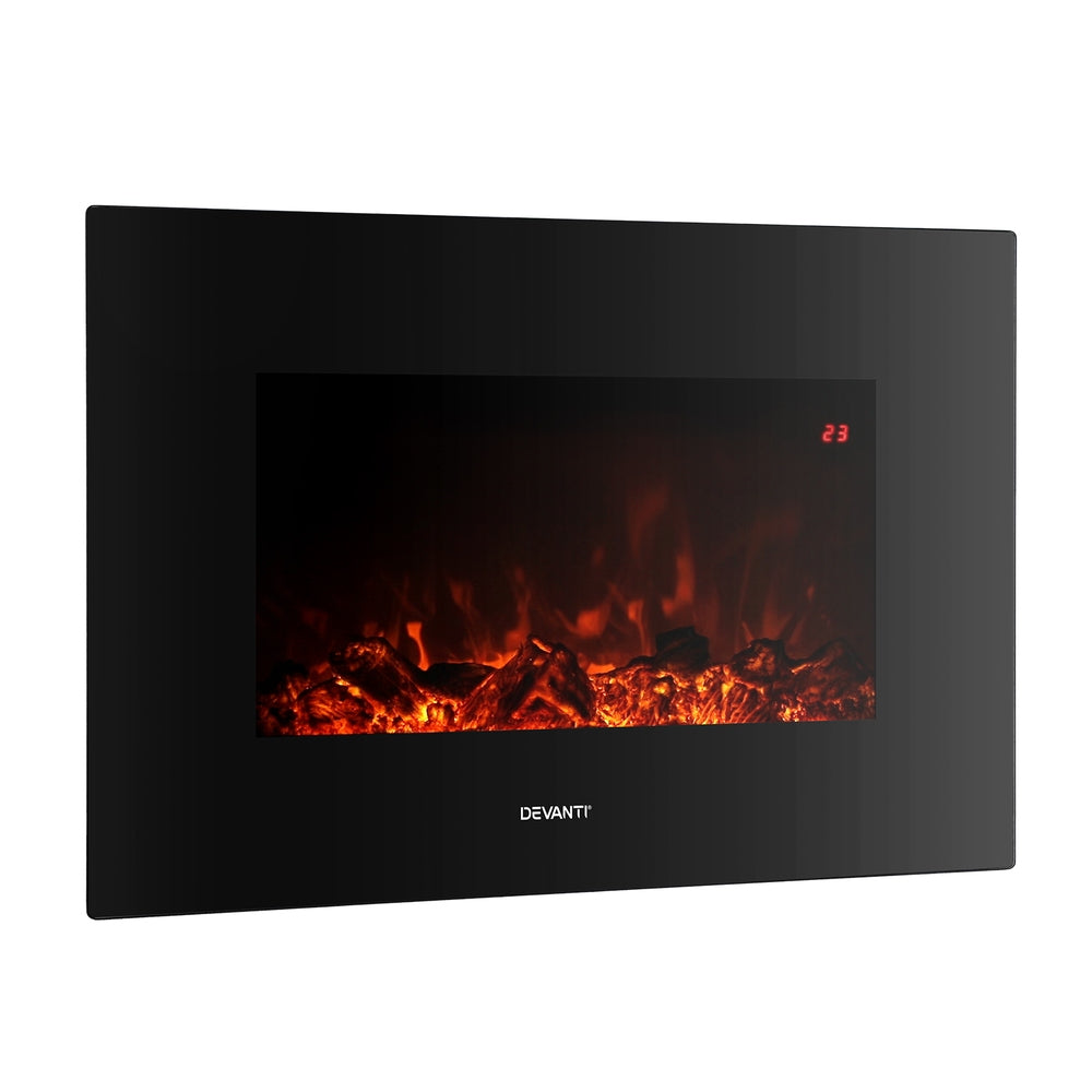 Devanti Electric Fireplace Fire Heater 2000W Black Devanti