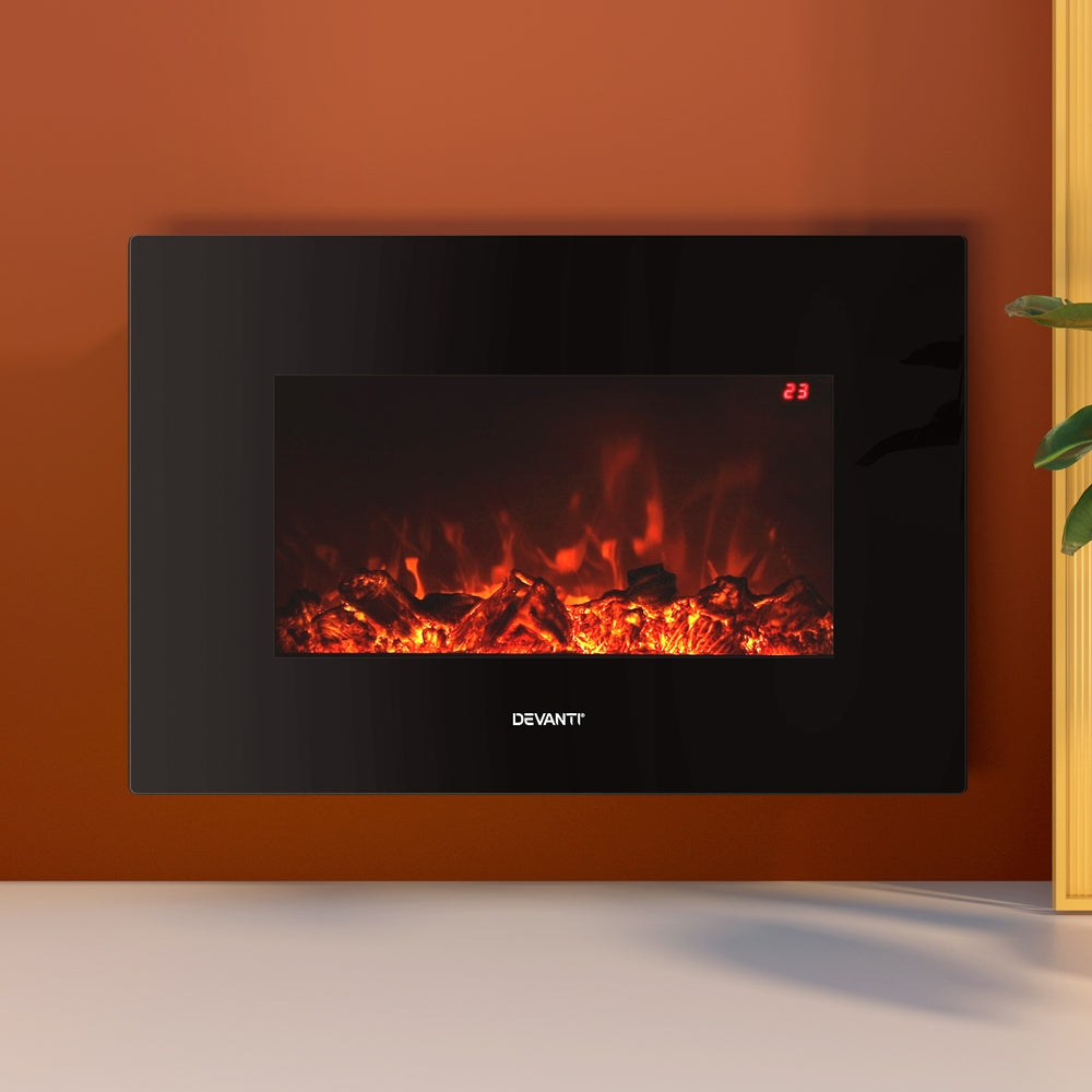 Devanti Electric Fireplace Fire Heater 2000W Black Devanti