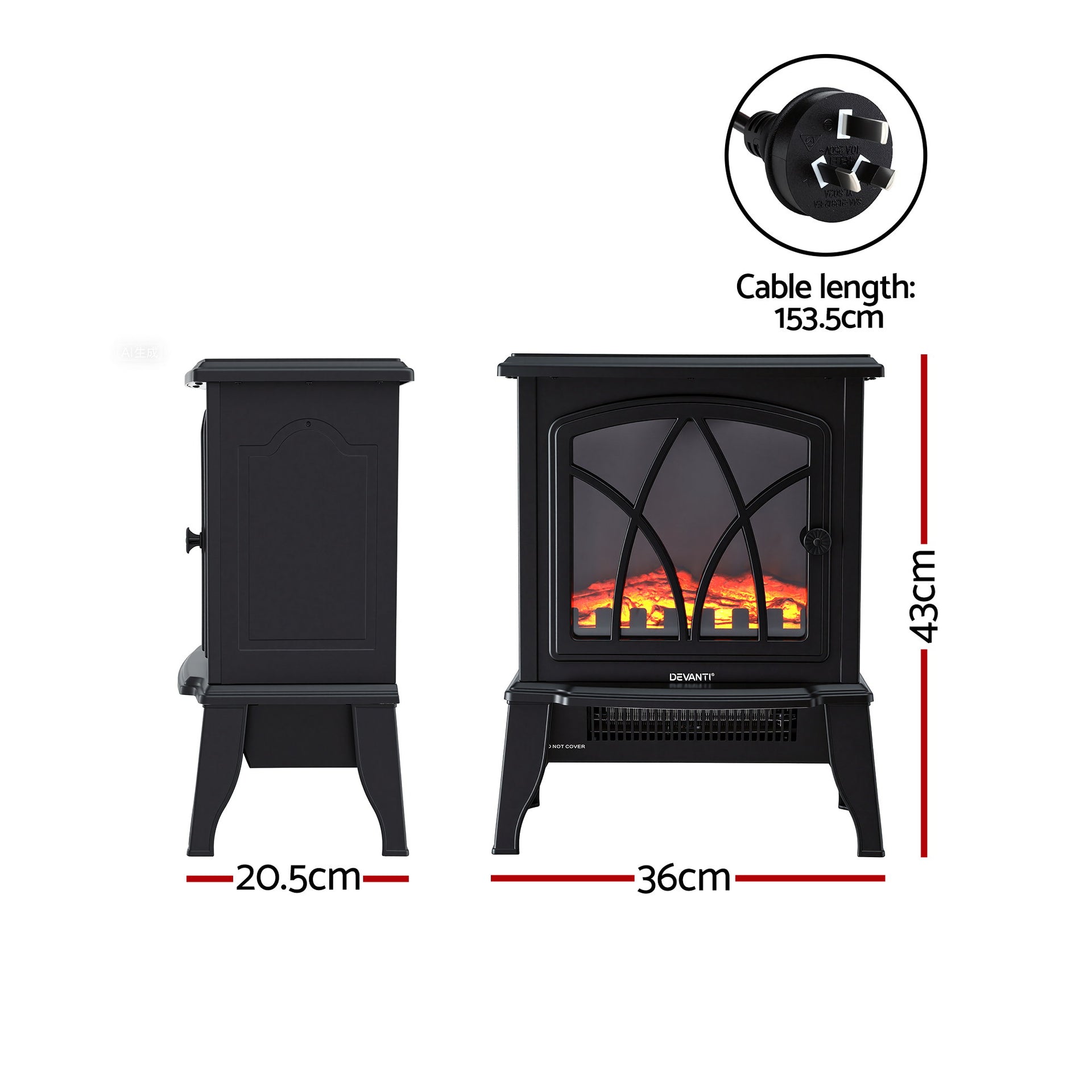 Devanti 2000W Electric Fireplace Heater Stove Freestanding 3D Flame Effect Indoor Space Heaters Awezingly