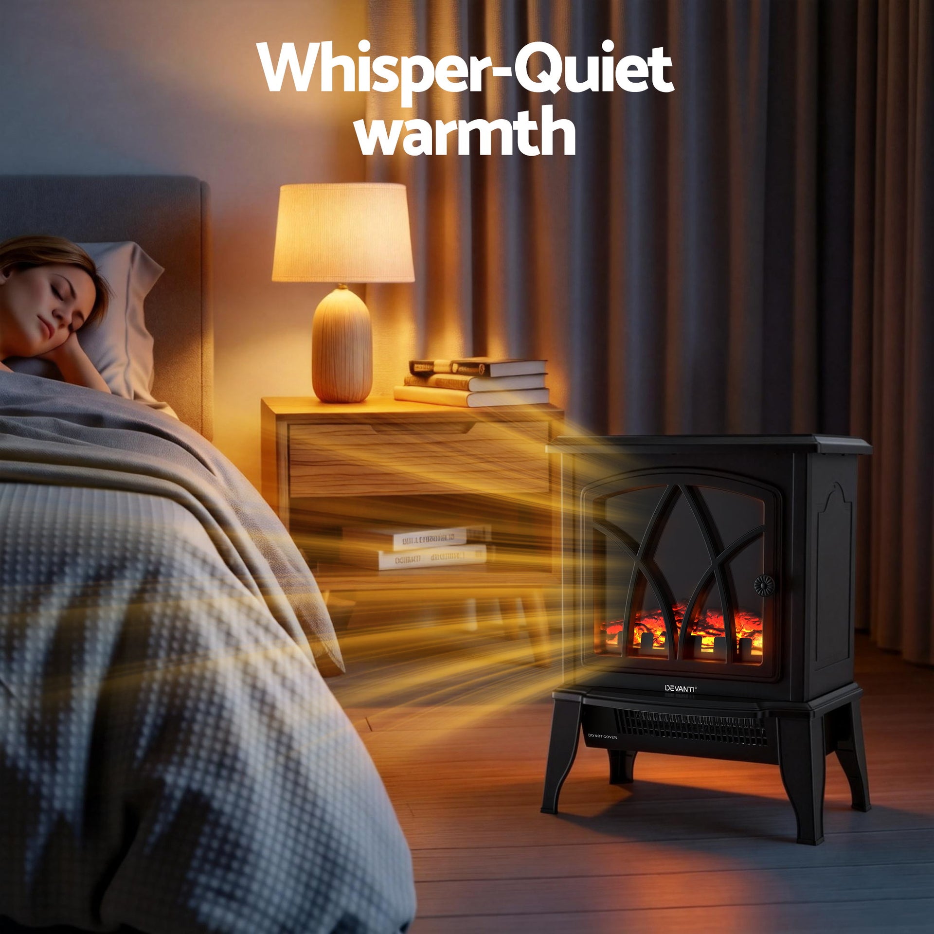 Devanti 2000W Electric Fireplace Heater Stove Freestanding 3D Flame Effect Indoor Space Heaters Awezingly