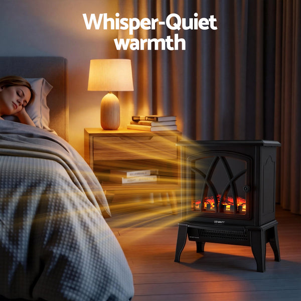 Devanti 2000W Electric Fireplace Heater Stove Freestanding 3D Flame Effect Indoor Space Heaters Awezingly