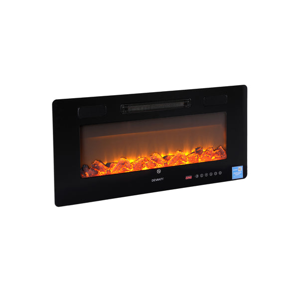 Devanti Electric Fireplace Fire Heater Wall Mounted Insert 3D Flame 1800W Remote Control Awezingly
