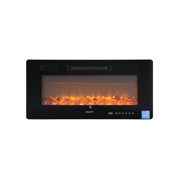 Devanti Electric Fireplace Fire Heater Wall Mounted Insert 3D Flame 1800W Remote Control Awezingly