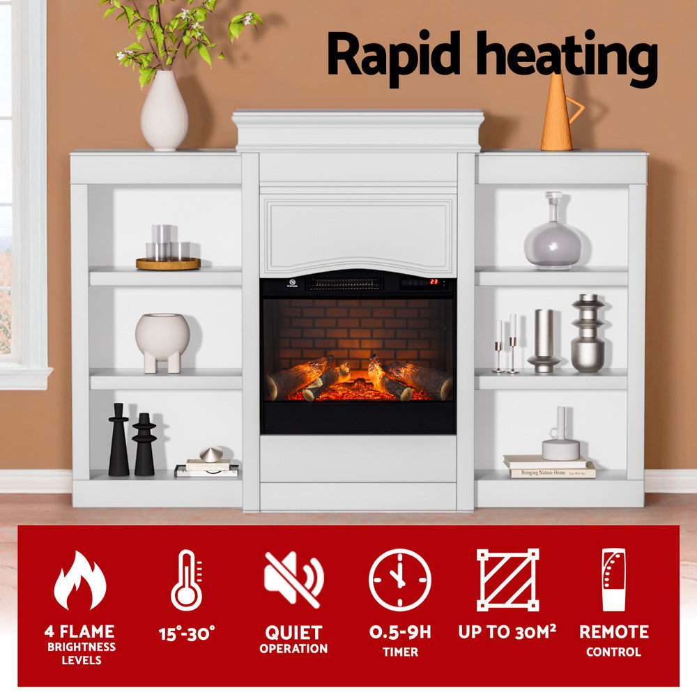 Devanti 2000W Electric Fireplace Fire Heater White Devanti