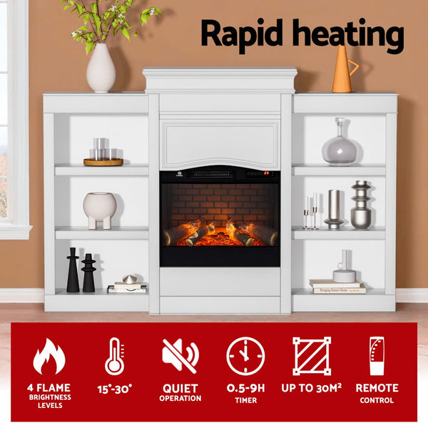 Devanti 2000W Electric Fireplace Fire Heater White Devanti