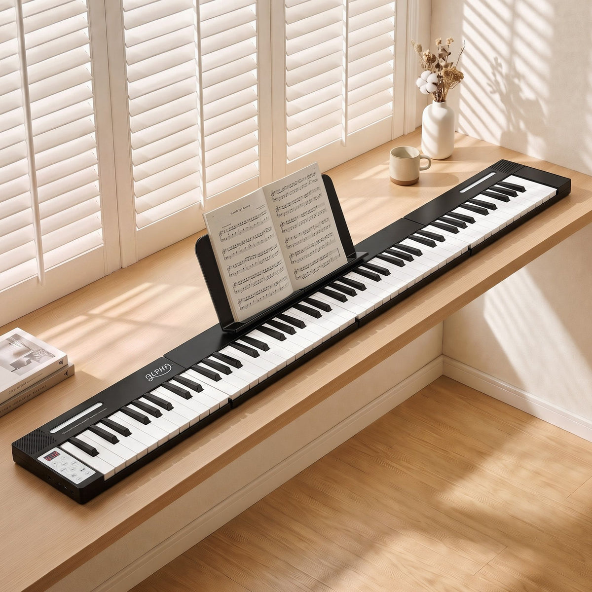 Alpha 88 Key Quad Folding Electronic Keyboard Digital Piano Portable MIDI Bluetooth Black Awezingly