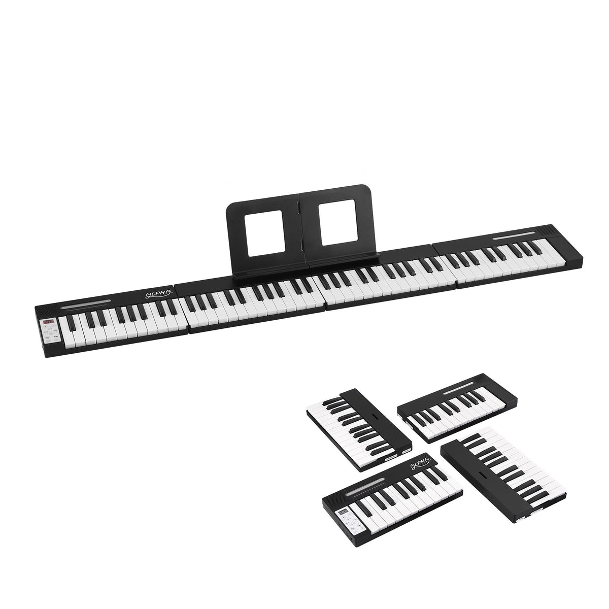 Alpha 88 Key Quad Folding Electronic Keyboard Digital Piano Portable MIDI Bluetooth Black Awezingly