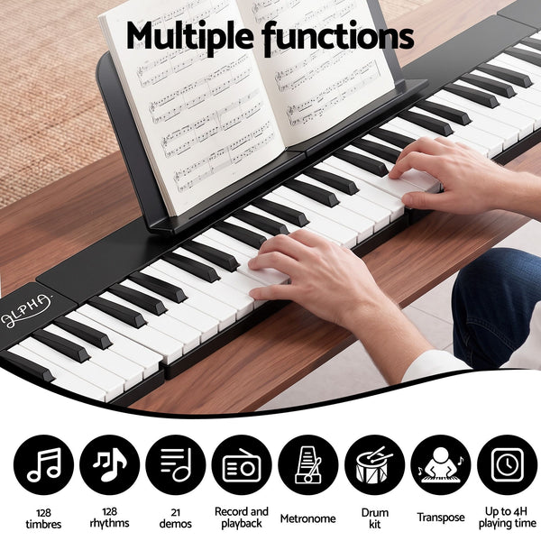 Alpha 88 Key Quad Folding Electronic Keyboard Digital Piano Portable MIDI Bluetooth Black Awezingly