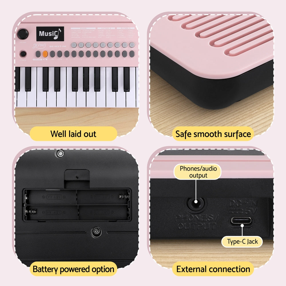 Alpha 37-Key Digital Piano Keyboard for Kids Beginners Electronic Keyboard Piano Gift Pink Alpha