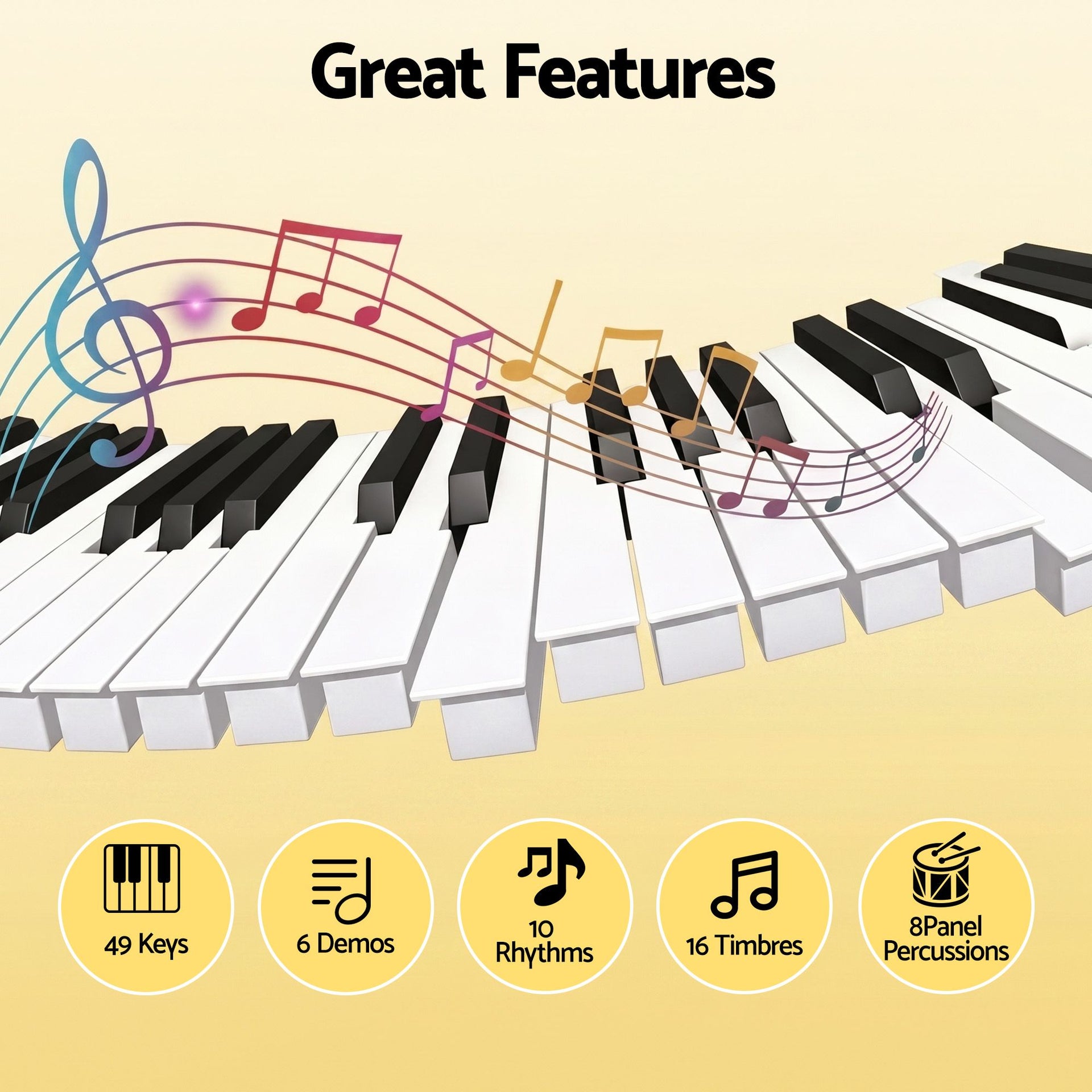 Alpha 49 Key Electronic Keyboard Portable Digital Piano Musical Instrument Black Awezingly
