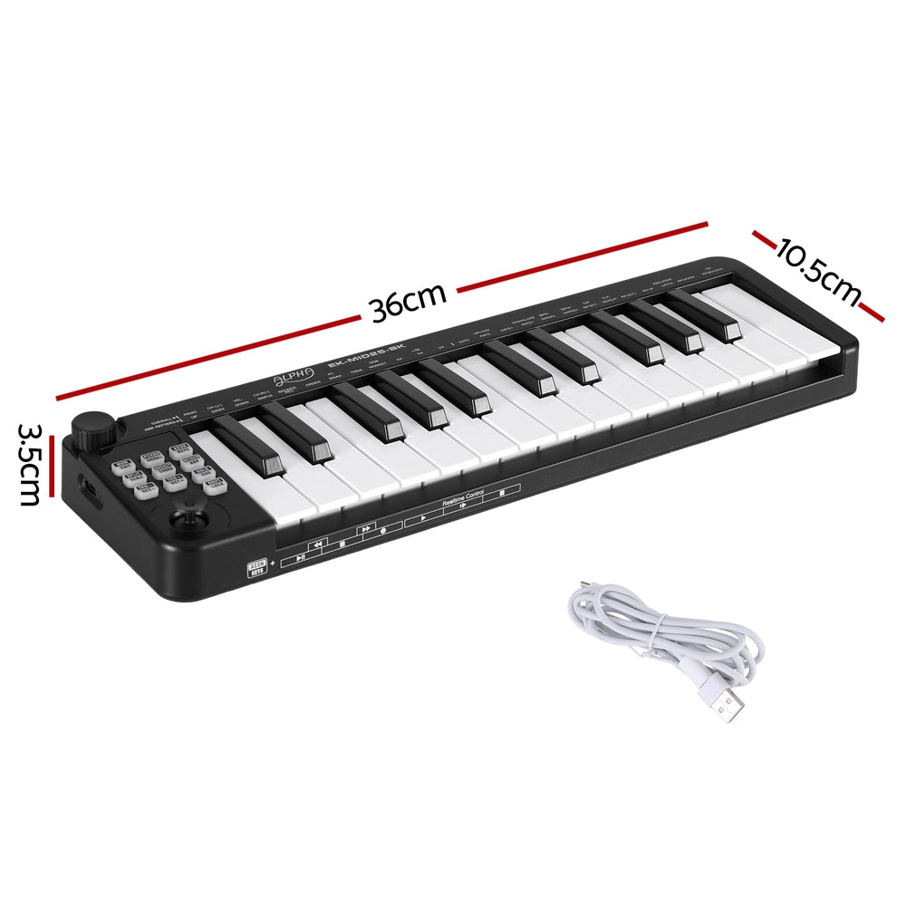 Alpha 25-Key MIDI Keyboard Controller Portable USB Laptop Black Alpha