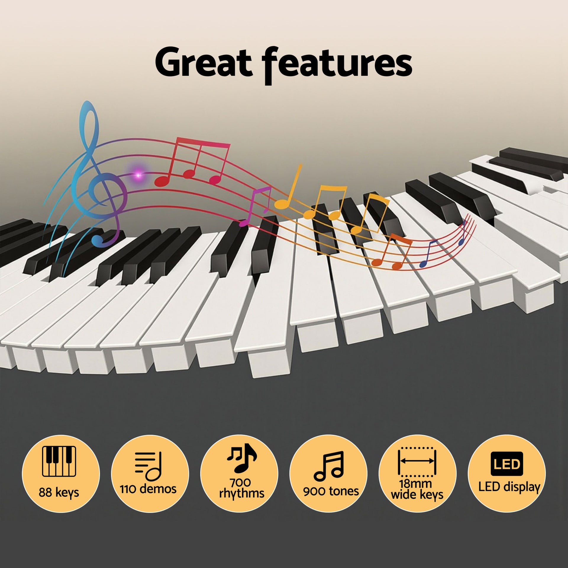 Alpha Piano Keyboard 88 Keys Electric Electronic Keyboard Piano Gift Black Awezingly