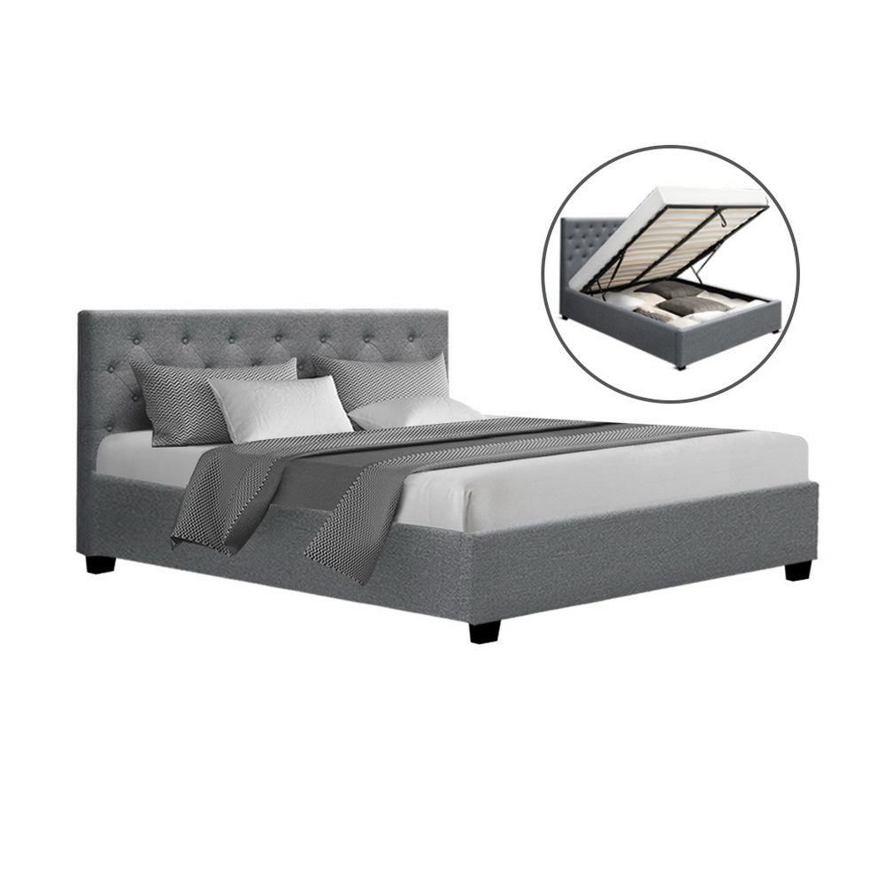 Artiss Bed Frame Queen Size Gas Lift Grey VILA Awezingly