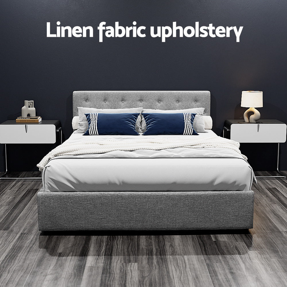 Artiss Bed Frame Queen Size Gas Lift Grey VILA Awezingly