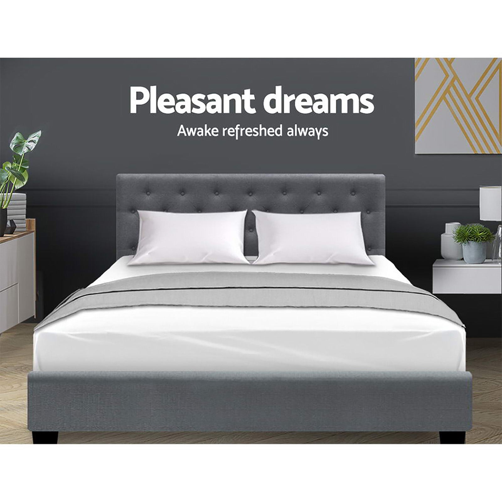 Artiss Bed Frame Queen Size Gas Lift Grey VILA Awezingly