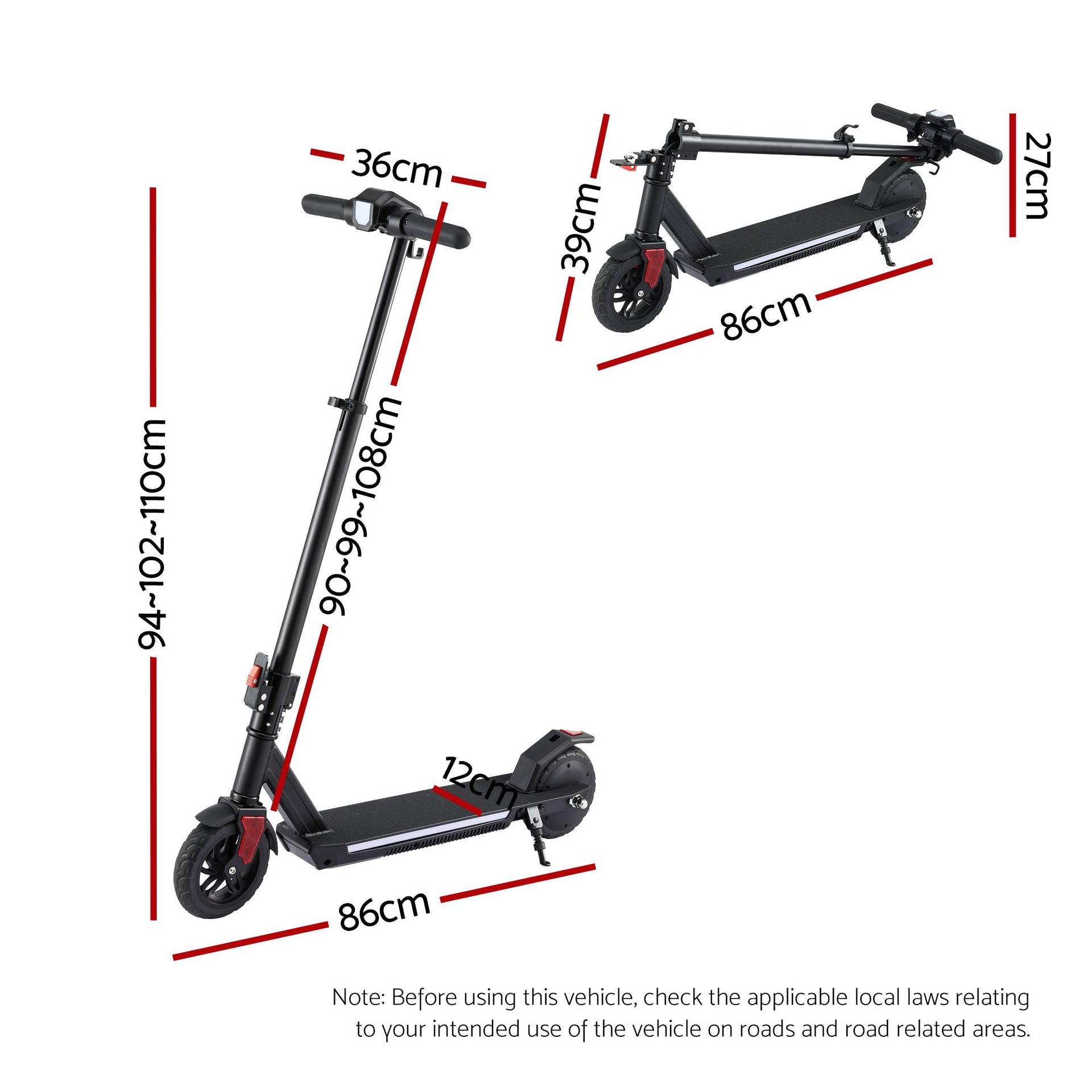 Electric Scooter 180W 18KM/H Foldable Height Adjustable Portable Riding Commuter Teens Adults Everfit