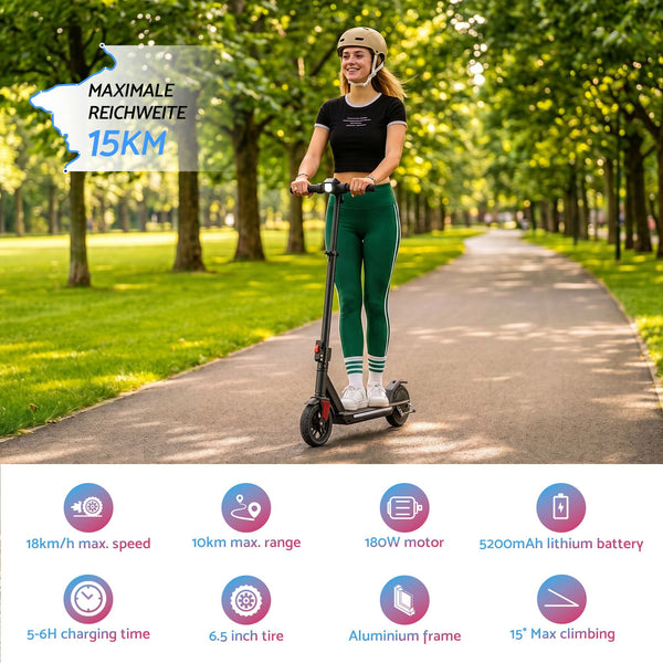 Electric Scooter 180W 18KM/H Foldable Height Adjustable Portable Riding Commuter Teens Adults Everfit
