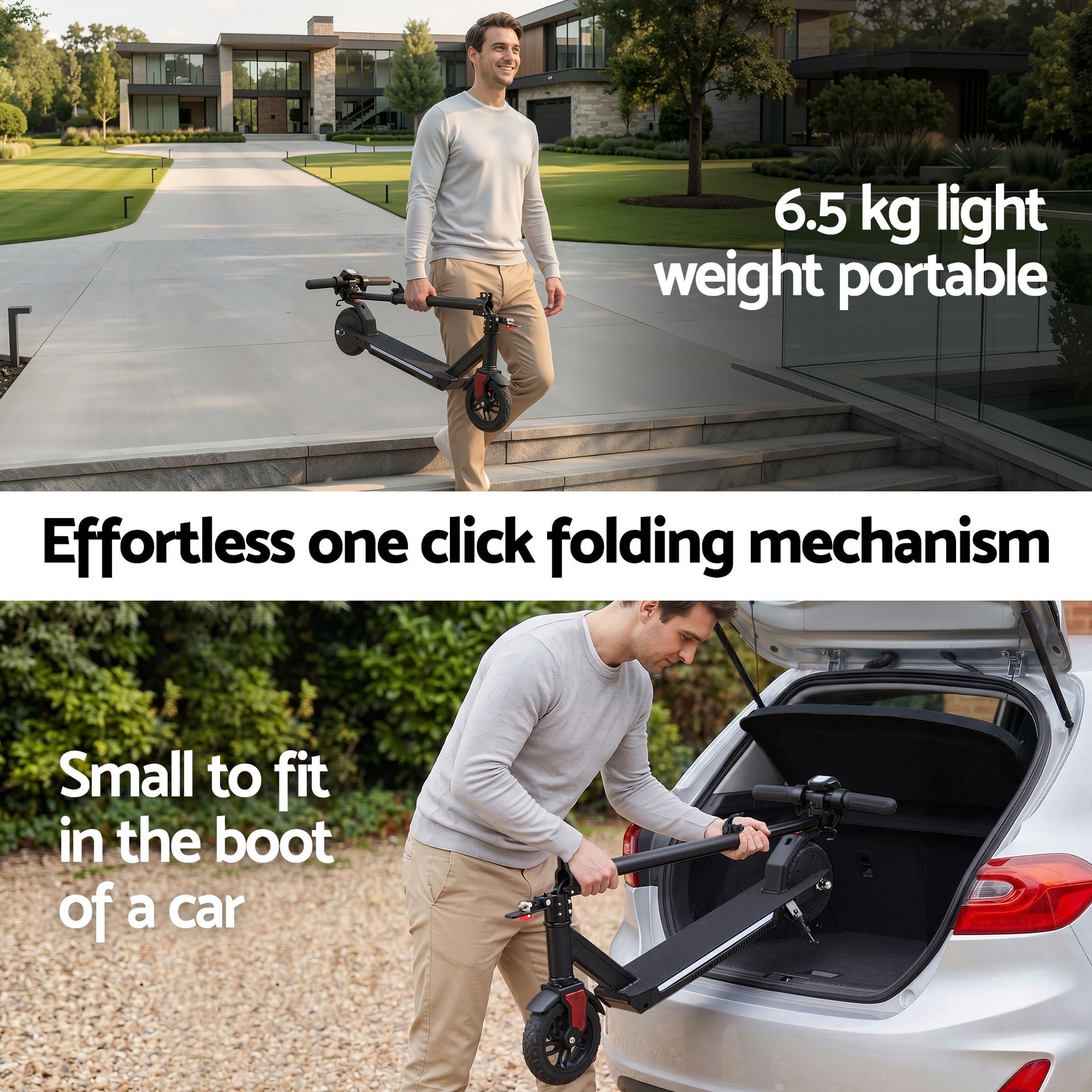 Electric Scooter 180W 18KM/H Foldable Height Adjustable Portable Riding Commuter Teens Adults Everfit