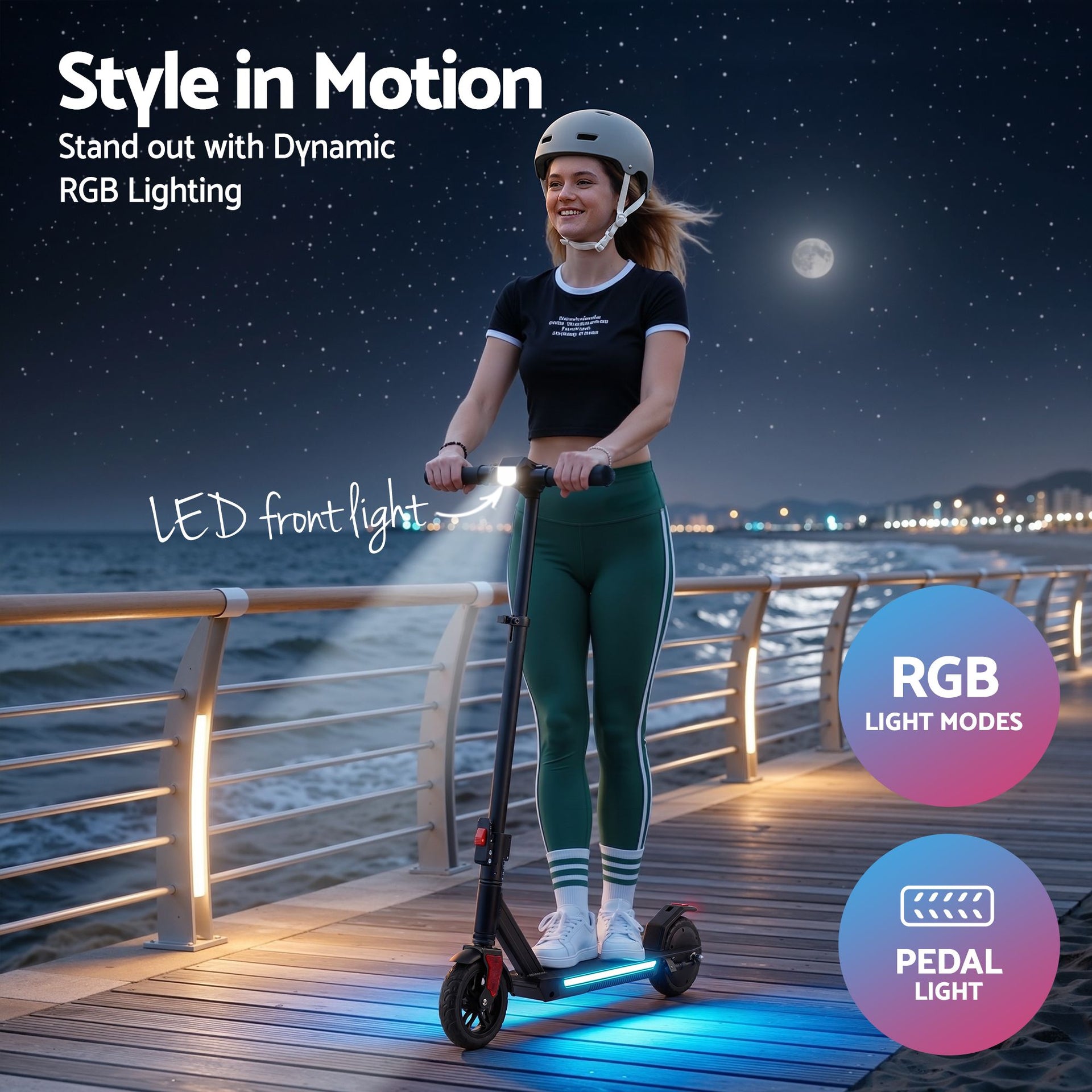 Electric Scooter 180W 18KM/H Foldable Height Adjustable Portable Riding Commuter Teens Adults Everfit
