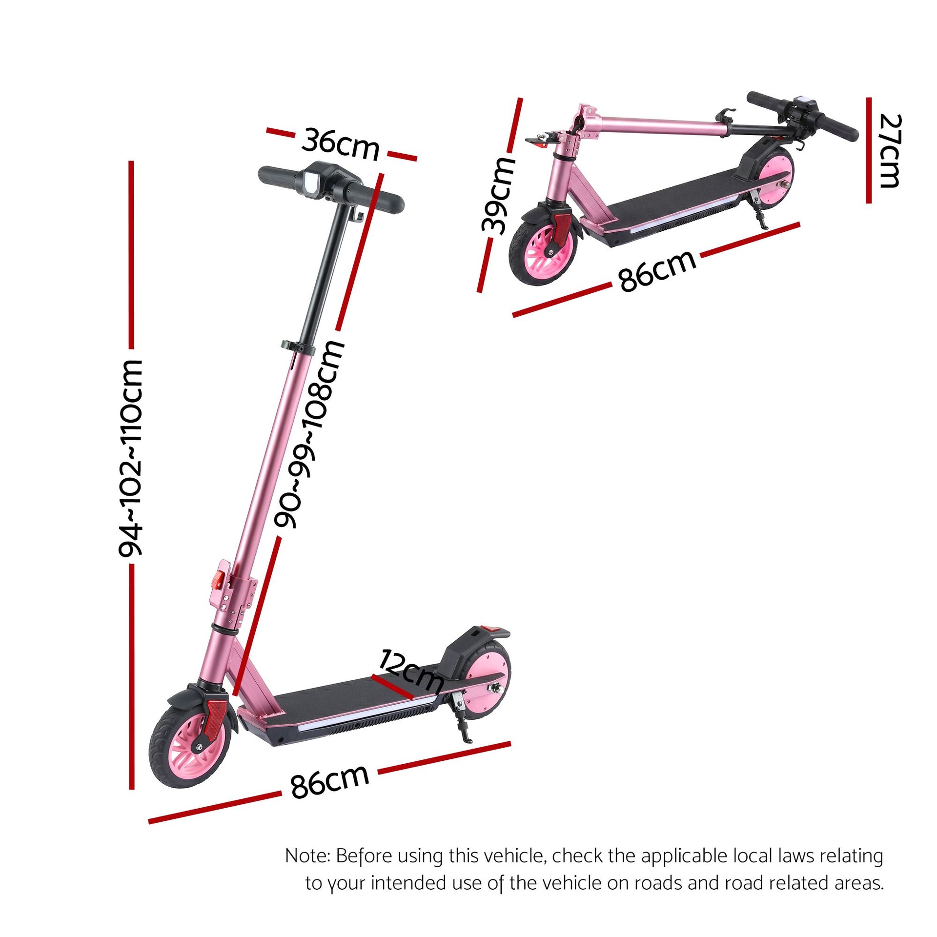 Electric Scooter 180W 18KM/H Adjustable Portable Foldable Height Riding Commuter Teens Adults Everfit
