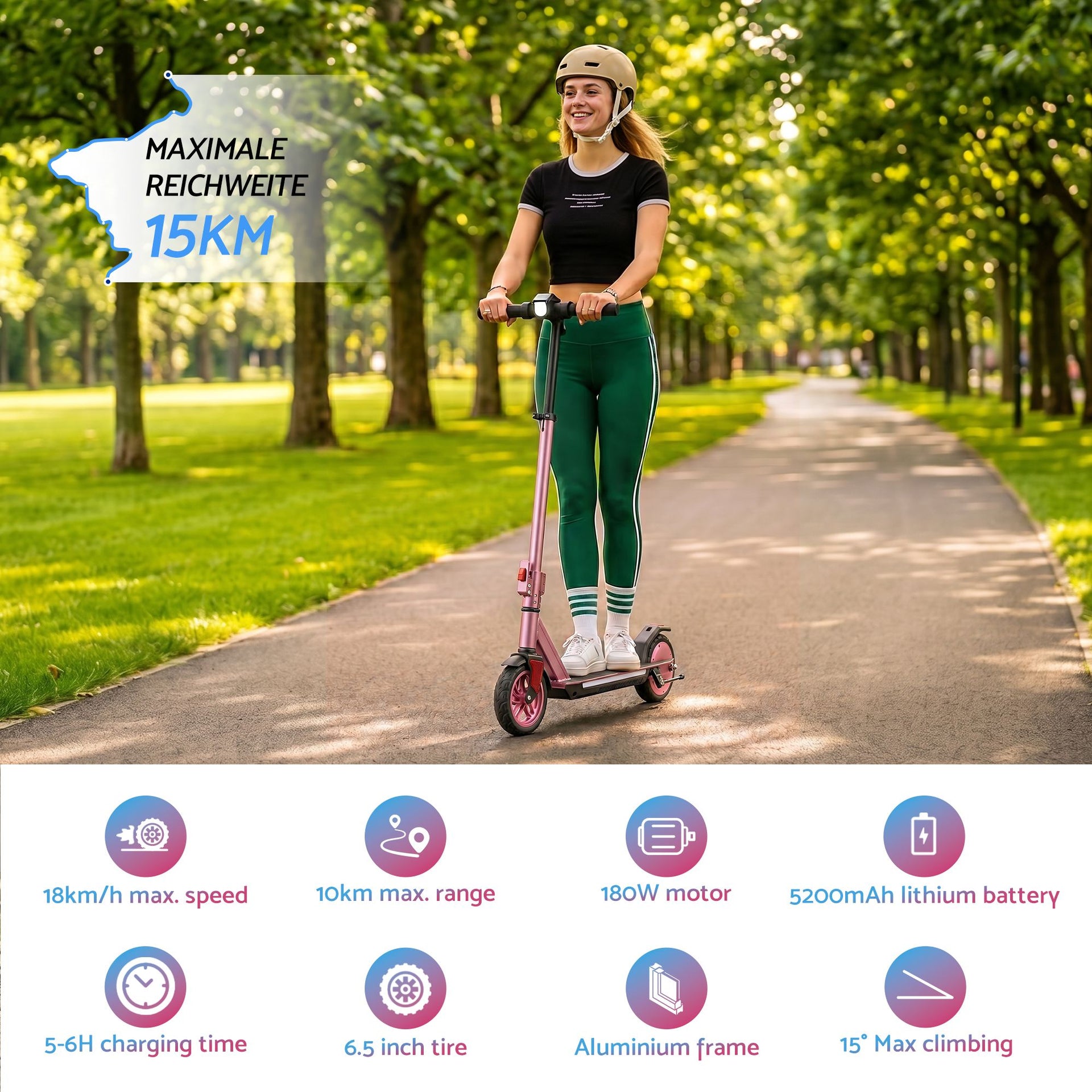 Electric Scooter 180W 18KM/H Adjustable Portable Foldable Height Riding Commuter Teens Adults Everfit