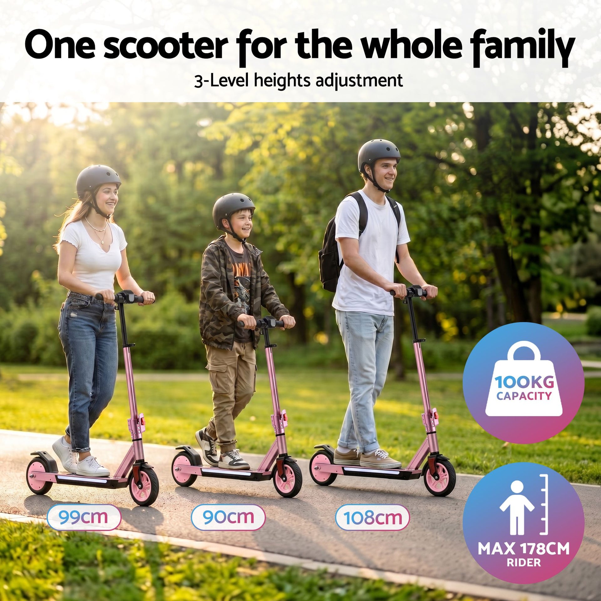 Electric Scooter 180W 18KM/H Adjustable Portable Foldable Height Riding Commuter Teens Adults Everfit
