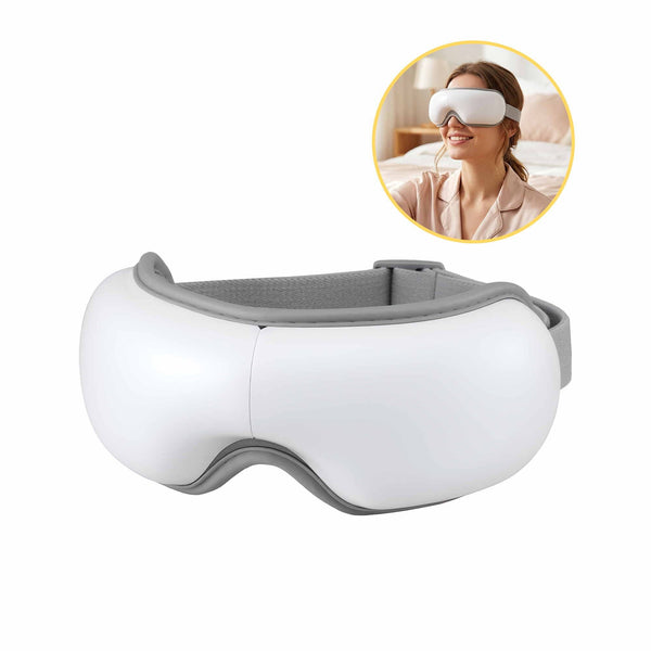 Livemor Eye Massager with Heat & Vibration | 180° Foldable Electric Eye Heat Mask with Bluetooth Music for Fatigue Relief | Rechargeable 3D Wrap-Around Temple Massager, White Livemor