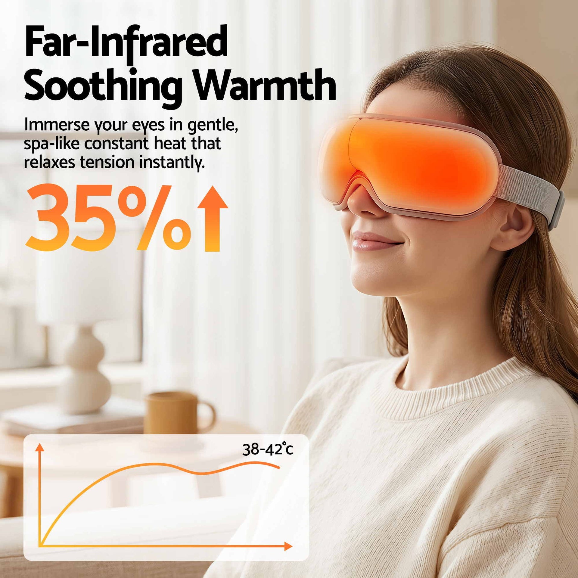 Livemor Eye Massager with Heat & Vibration | 180° Foldable Electric Eye Heat Mask with Bluetooth Music for Fatigue Relief | Rechargeable 3D Wrap-Around Temple Massager, White Livemor