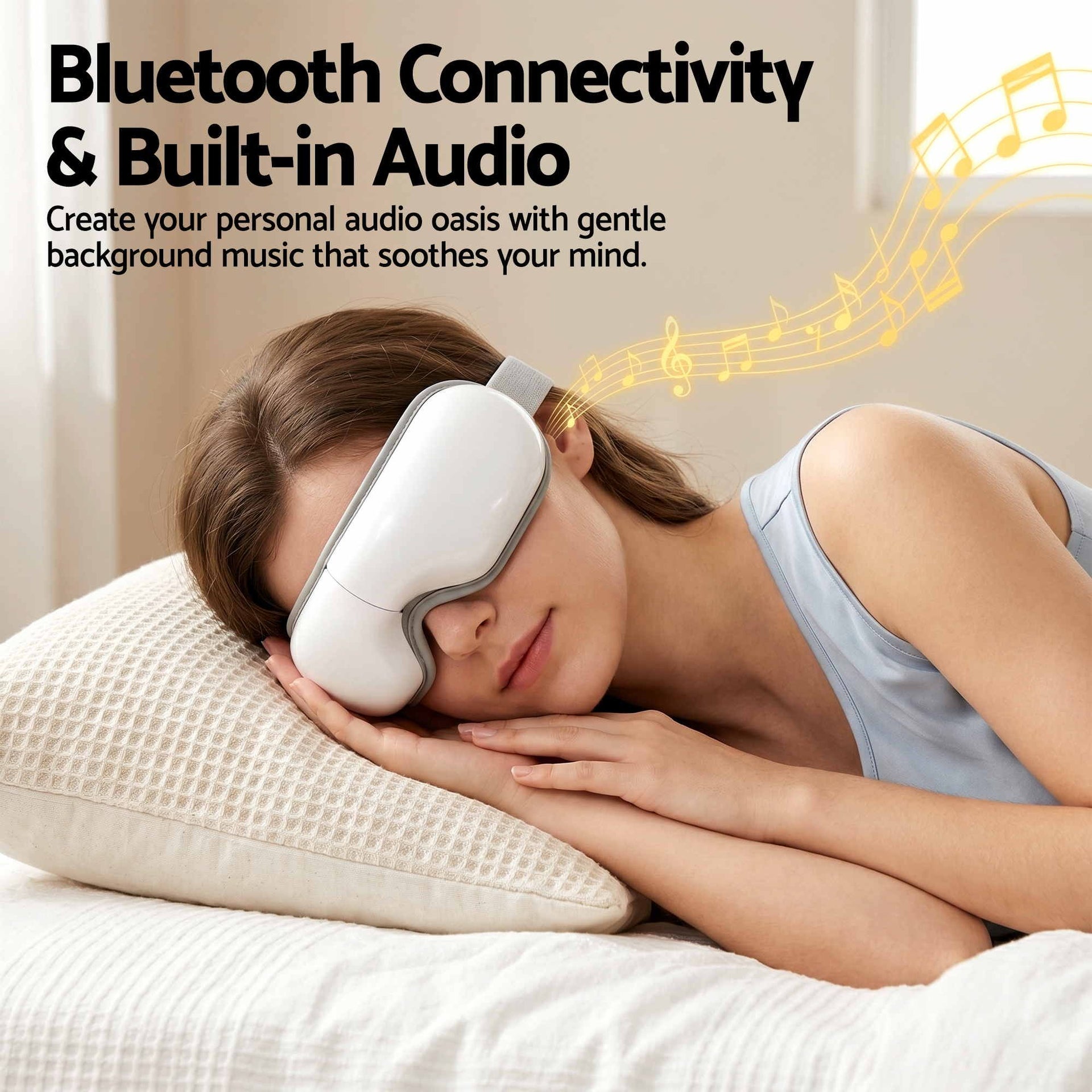 Livemor Eye Massager with Heat & Vibration | 180° Foldable Electric Eye Heat Mask with Bluetooth Music for Fatigue Relief | Rechargeable 3D Wrap-Around Temple Massager, White Livemor