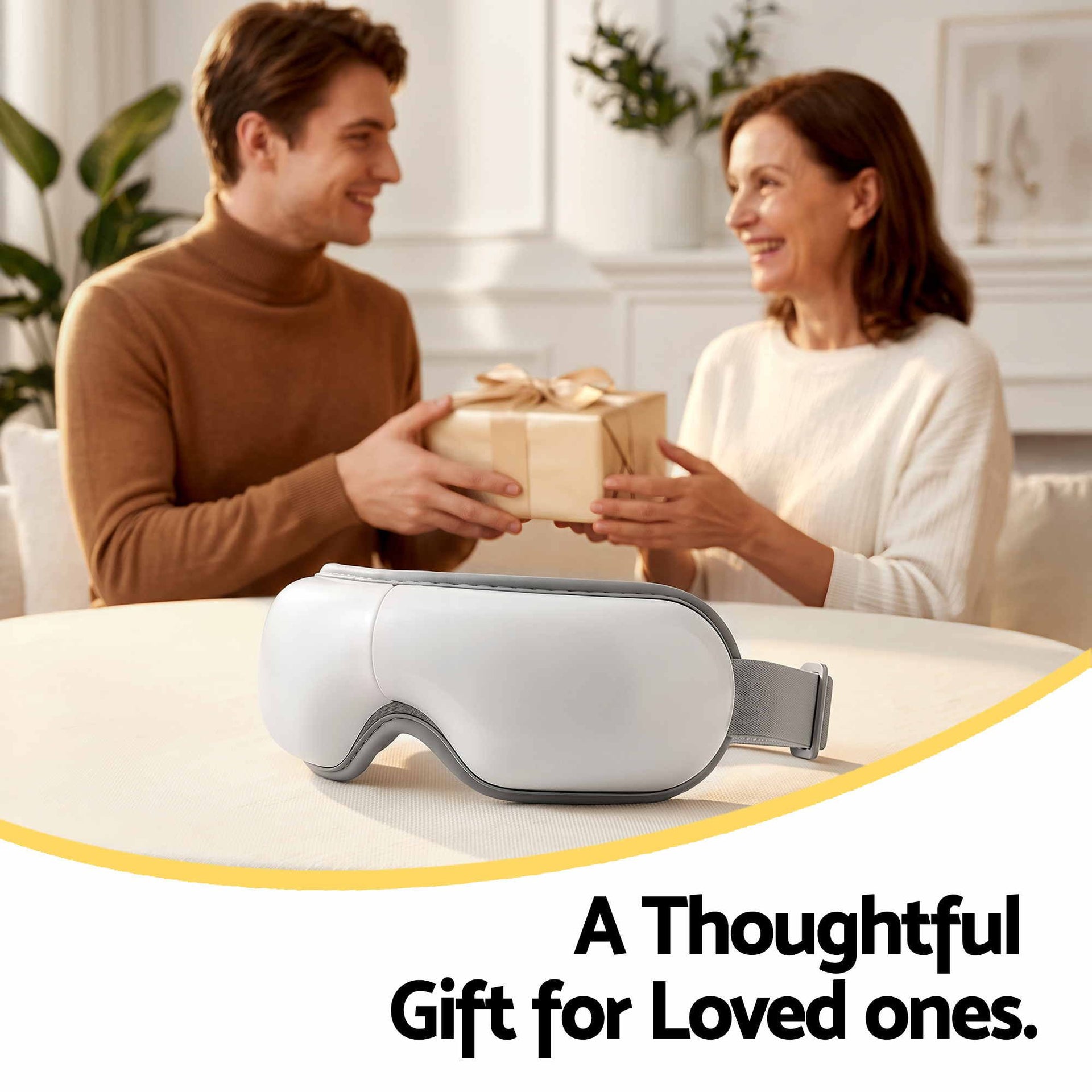 Livemor Eye Massager with Heat & Vibration | 180° Foldable Electric Eye Heat Mask with Bluetooth Music for Fatigue Relief | Rechargeable 3D Wrap-Around Temple Massager, White Livemor