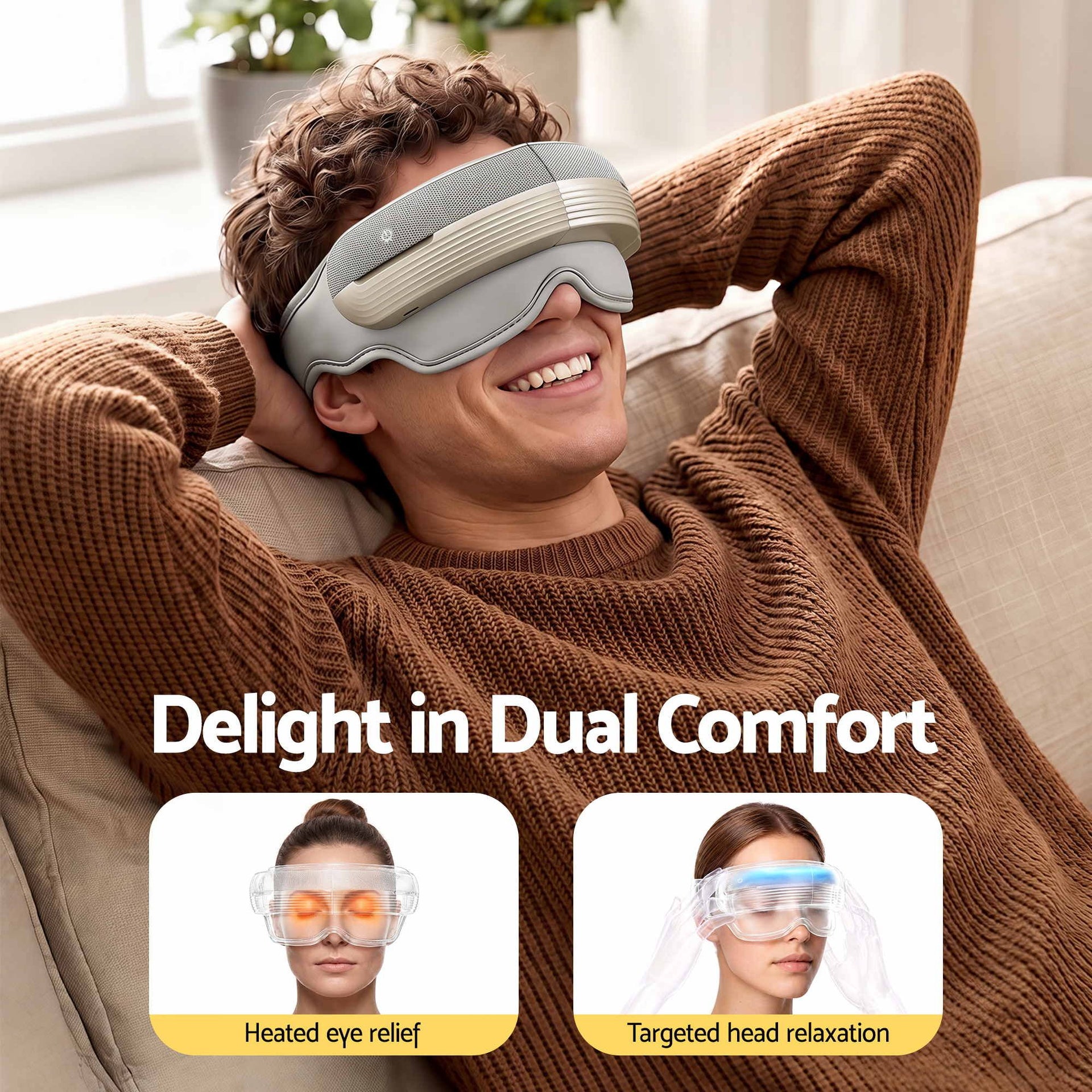 Livemor Eye and Head Massager with Heat, Eye Massager, Forehand and Temple Massager, Air Compression & Bluetooth Music, 5 Modes, 180° Foldable, Relaxation Gifts for Mom Dad Women Men Livemor