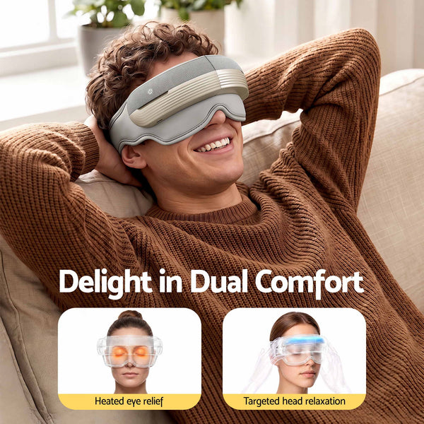 Livemor Eye and Head Massager with Heat, Eye Massager, Forehand and Temple Massager, Air Compression & Bluetooth Music, 5 Modes, 180° Foldable, Relaxation Gifts for Mom Dad Women Men Livemor