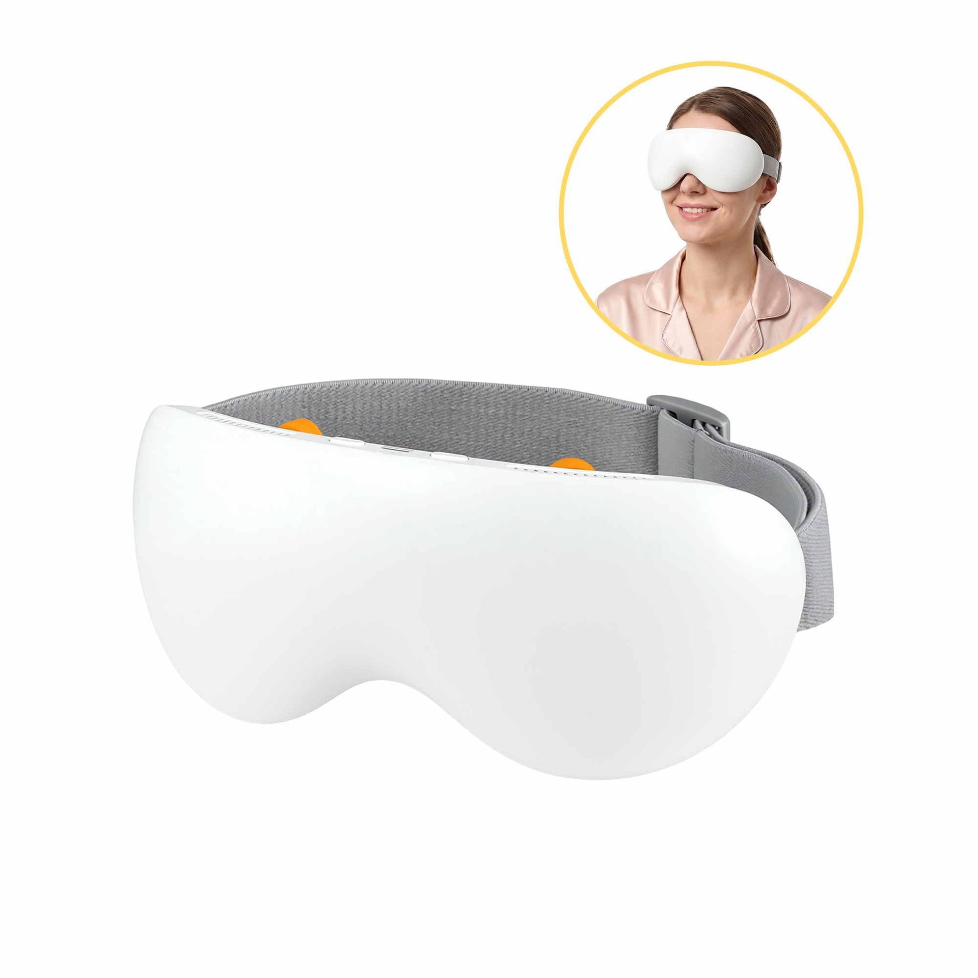 Livemor Eye Massager with Cooling & Heating | Dual Hot Cold Compress Goggles with 12 Vibrating Nodes for Migraine Relief | Wireless Bluetooth Eye Mask with 10Min Timer & 2400mAh Battery, White Livemor