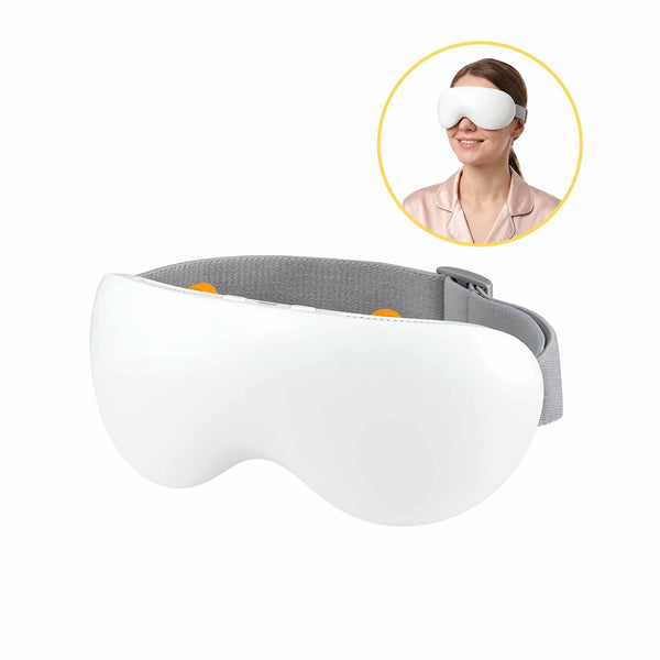 Livemor Eye Massager with Cooling & Heating | Dual Hot Cold Compress Goggles with 12 Vibrating Nodes for Migraine Relief | Wireless Bluetooth Eye Mask with 10Min Timer & 2400mAh Battery, White Livemor